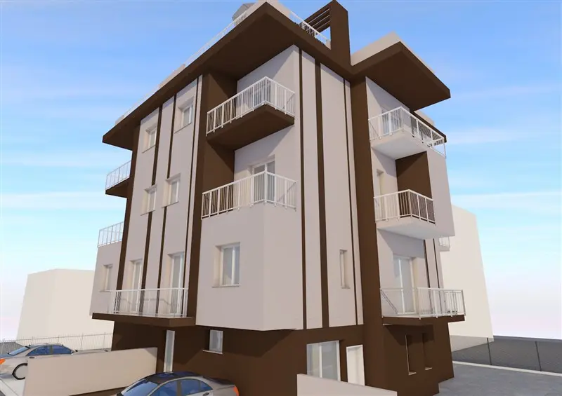 Render di un edificio residenziale con attico a Rimini