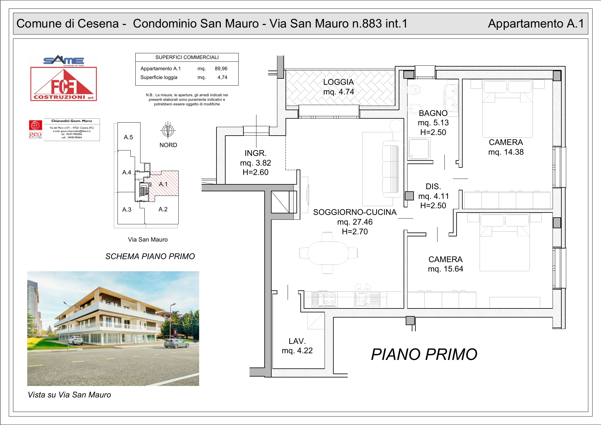 Planimetria appartamento 1 della residenza in via San Mauro a Cesena