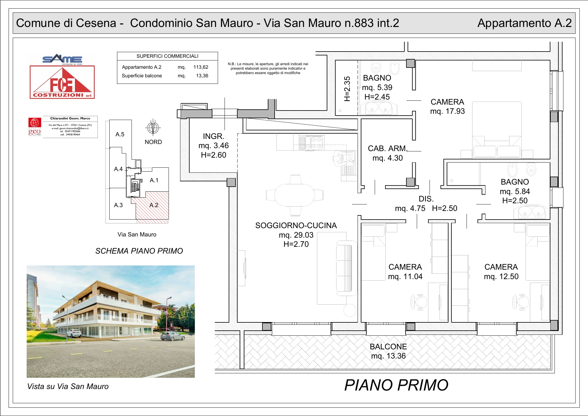 Planimetria appartamento 2 della residenza in via San Mauro a Cesena