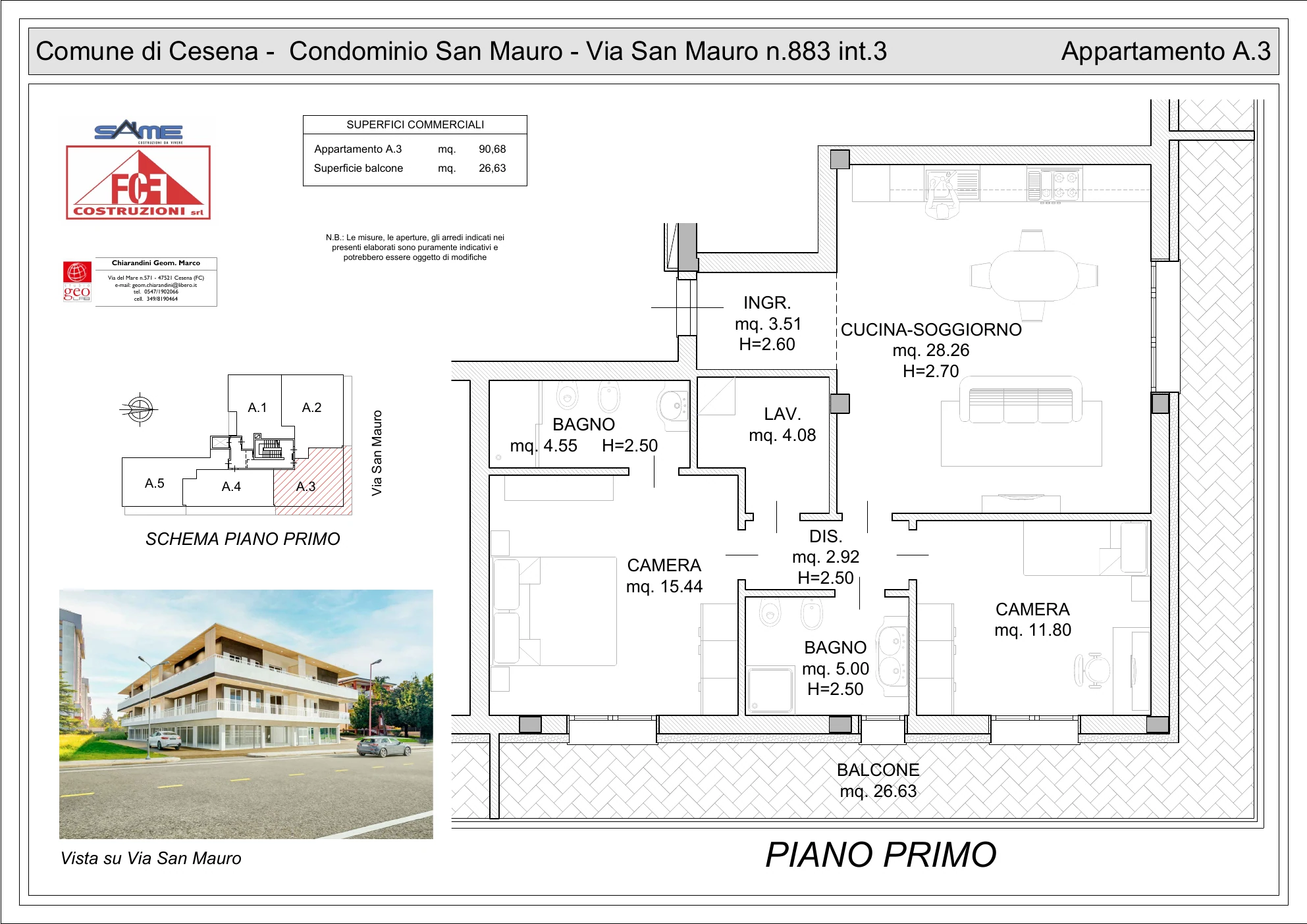 Planimetria appartamento 3 della residenza in via San Mauro a Cesena