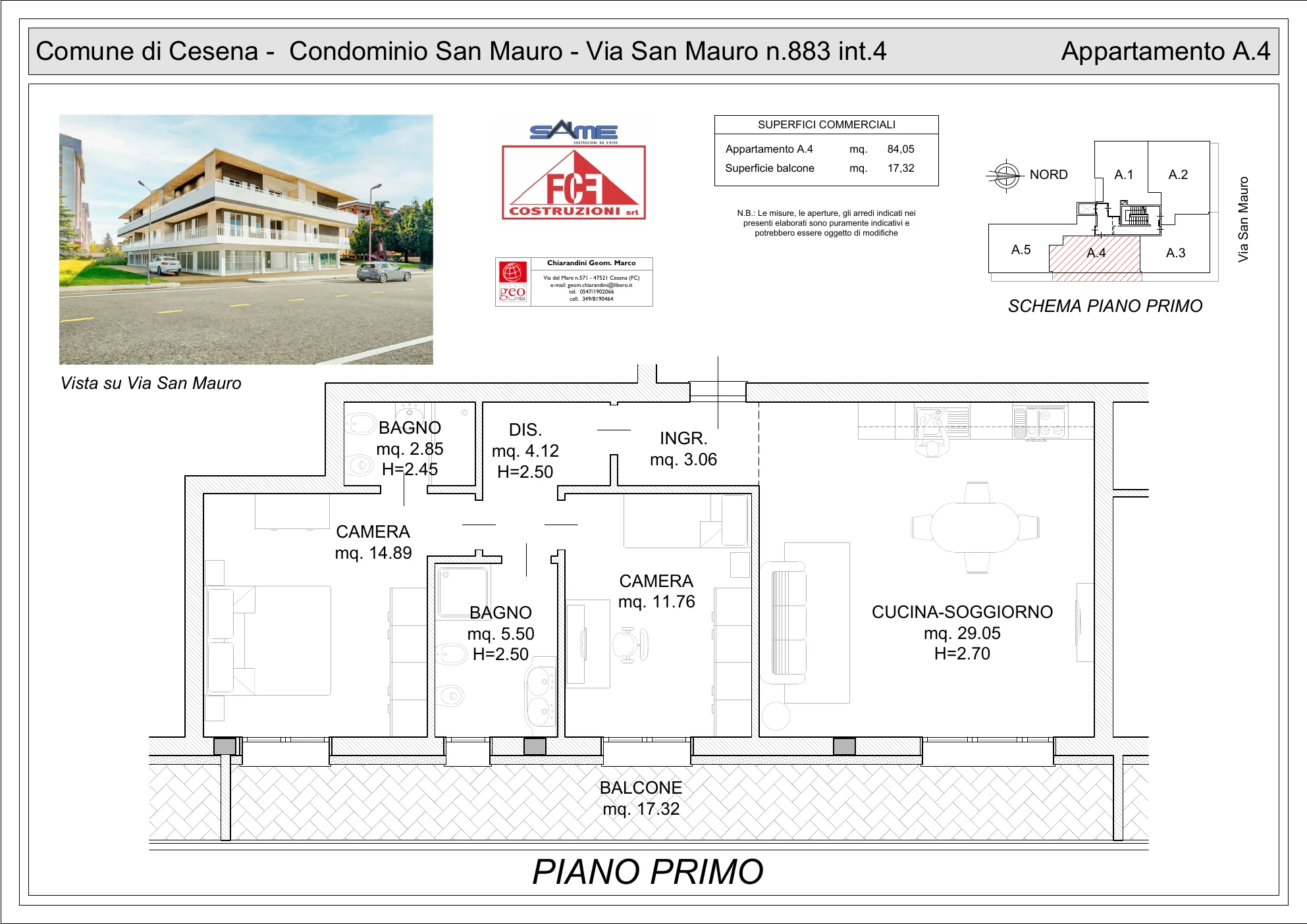 Planimetria appartamento 4 della residenza in via San Mauro a Cesena
