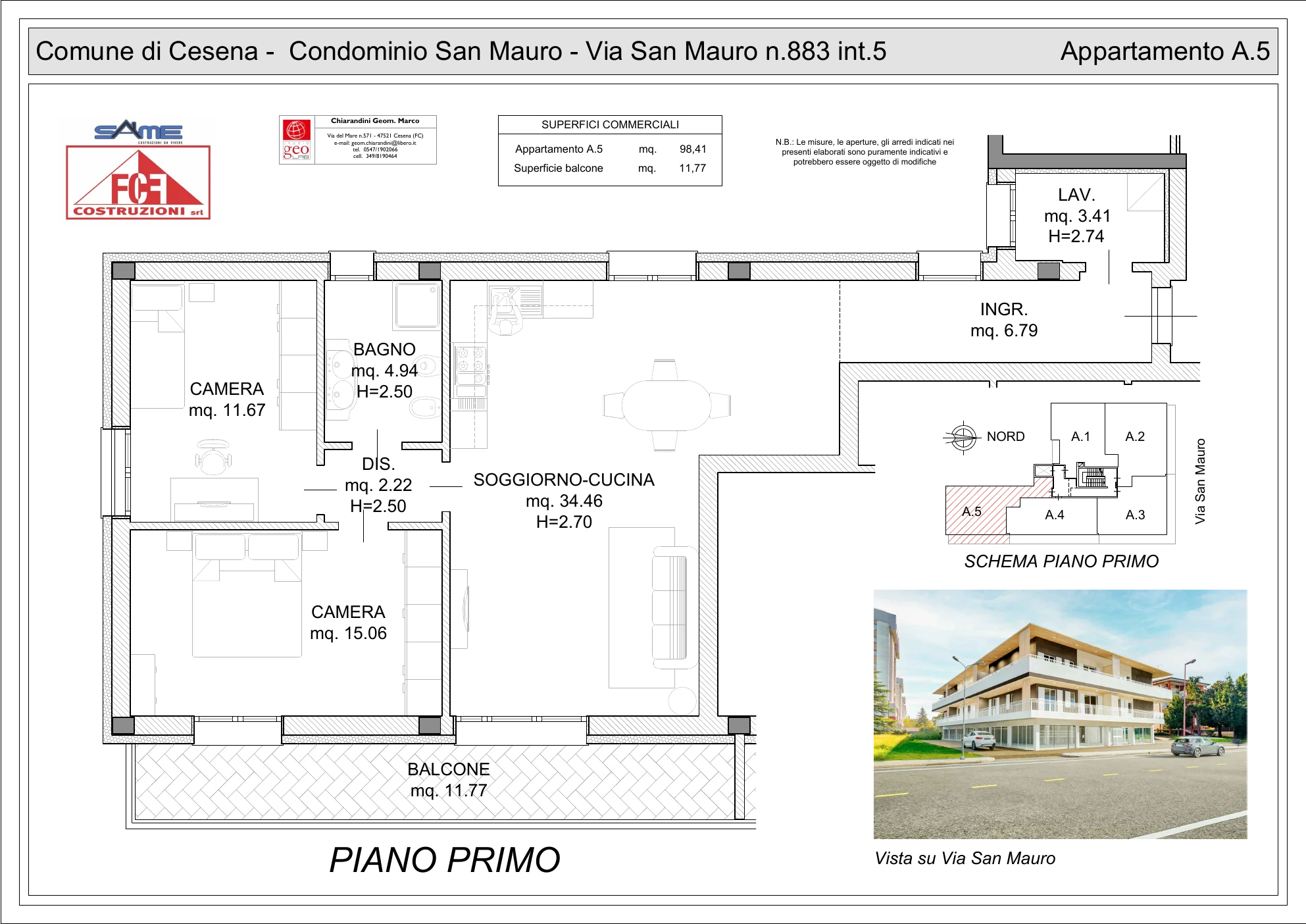 Planimetria appartamento 5 della residenza in via San Mauro a Cesena