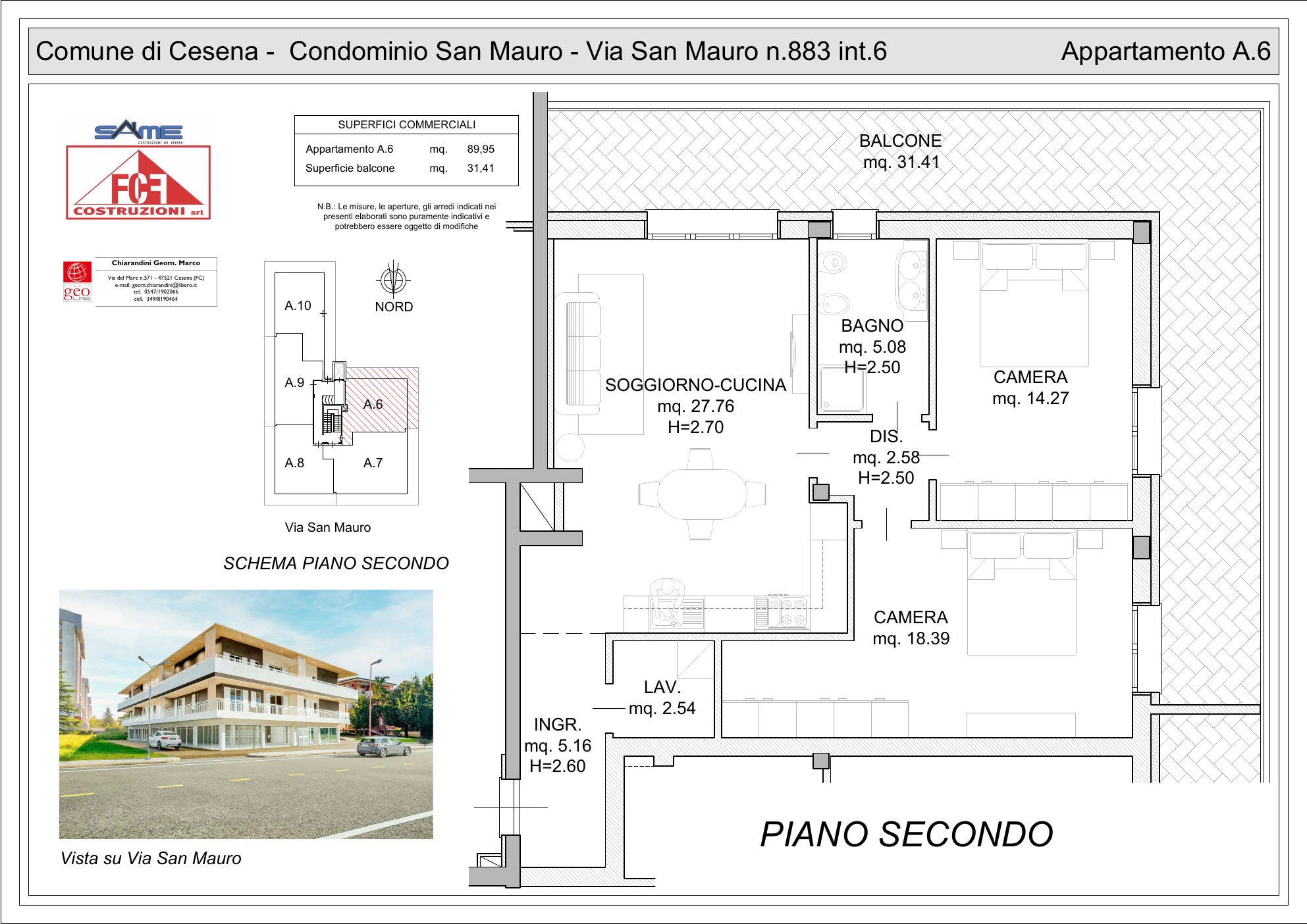 Planimetria appartamento 6 della residenza in via San Mauro a Cesena