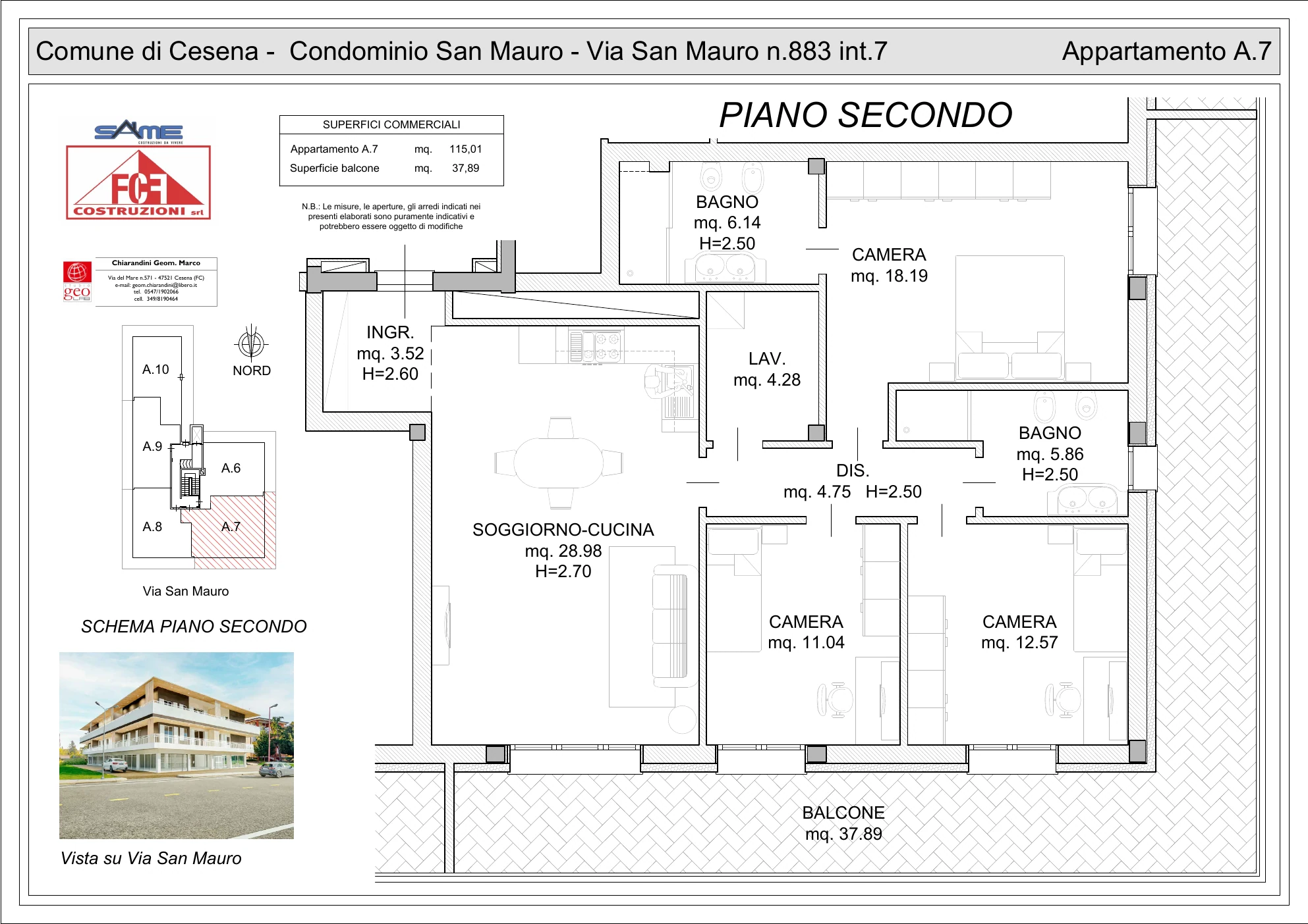 Planimetria appartamento 7 della residenza in via San Mauro a Cesena