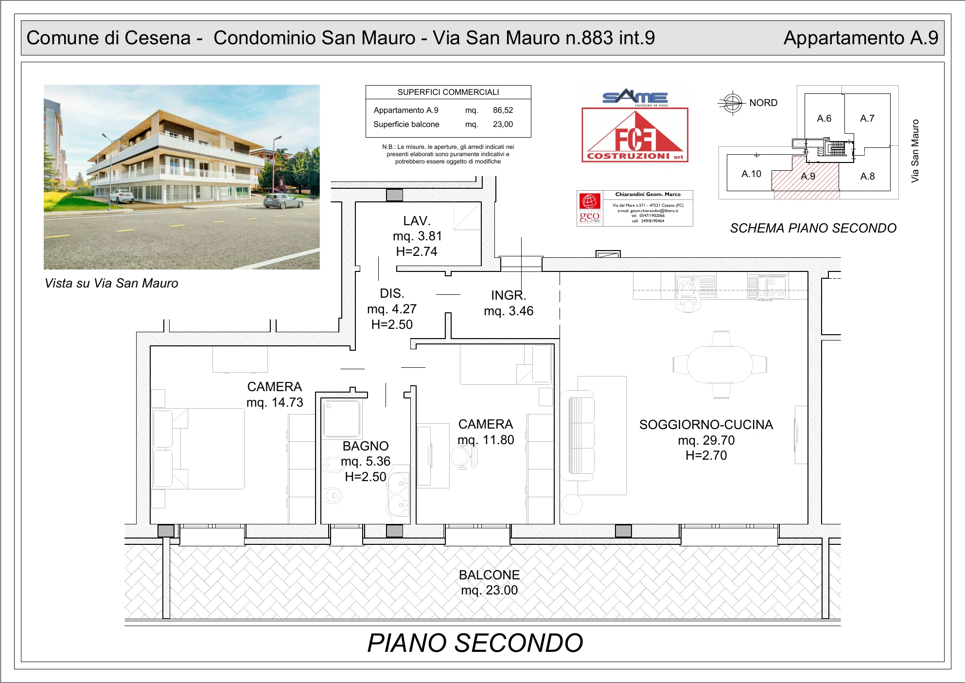 Planimetria appartamento 9 della residenza in via San Mauro a Cesena