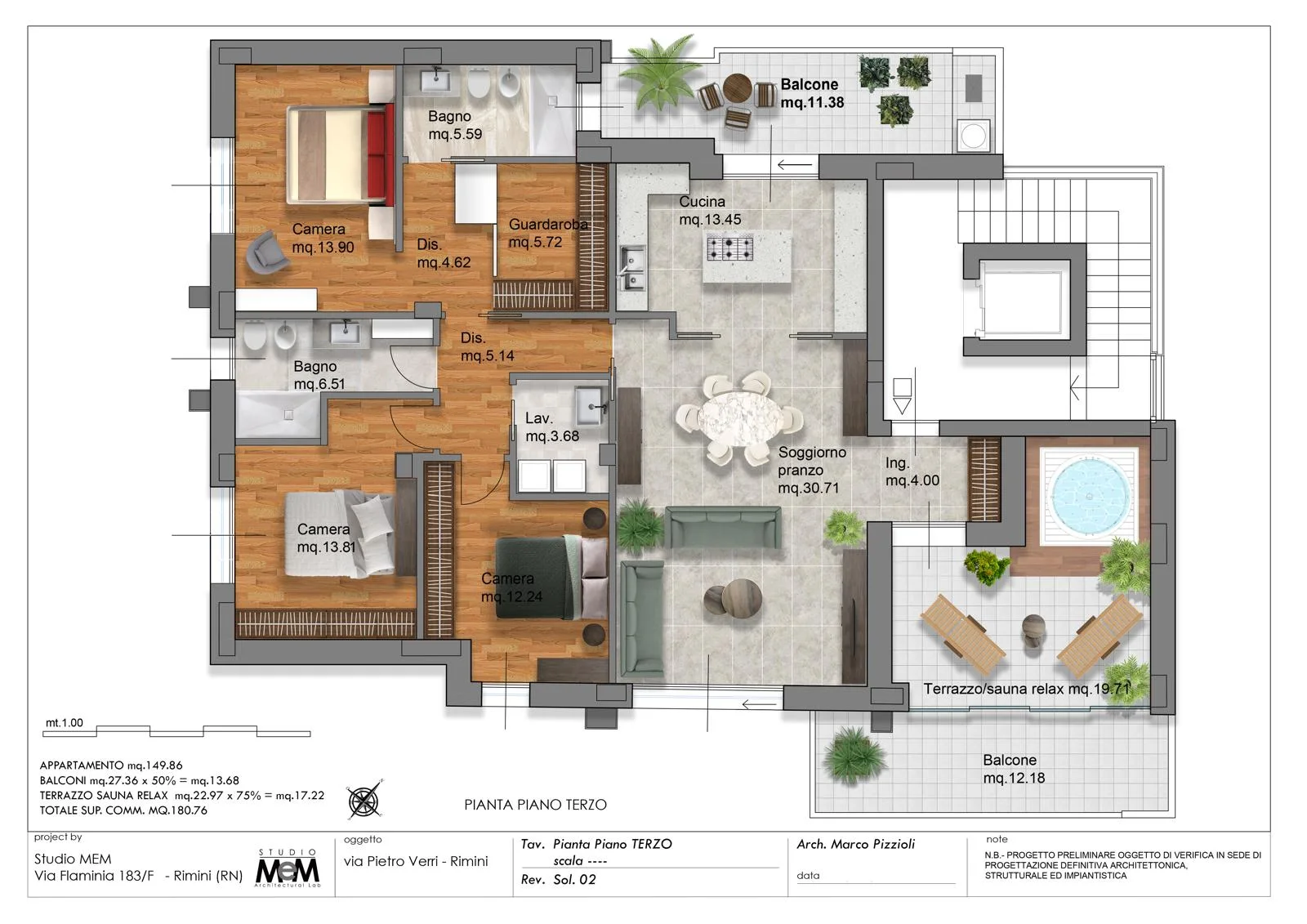Planimetria di un appartamento di oltre 200 metri quadrati della Residenza Verri