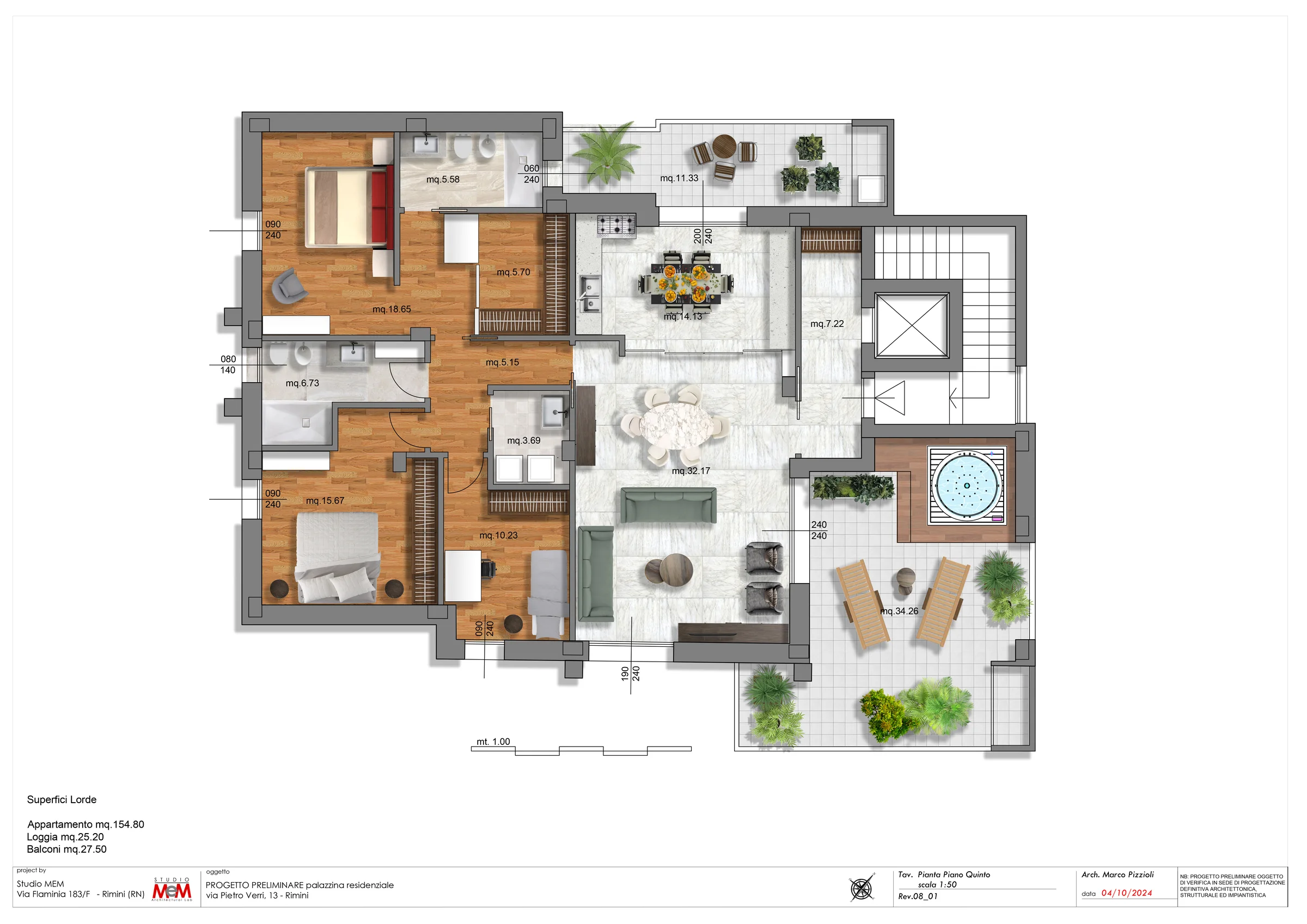 Planimetria dell'attico al quinto piano della Residenza Verri